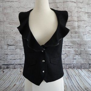 Cache Women's Black Ruffle Collar Vest Top Size S
